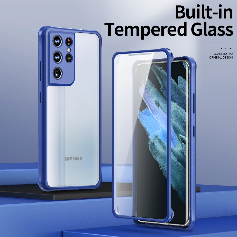 

Двухсторонний стеклянный чехол с высоким содержанием глинозема для телефона Samsung Galaxy S21 Ultra S21 Plus, зеркальный чехол с пряжкой, Дизайн 360, чехол...