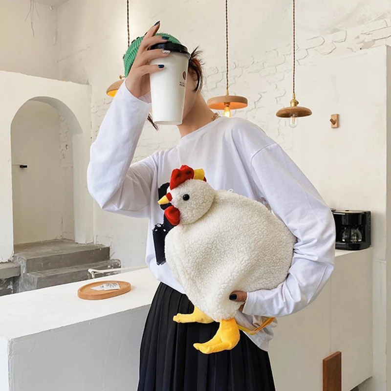 Модная Мягкая Флисовая Сумка Через Плечо В Форме Курицы Для Женщин На Молнии