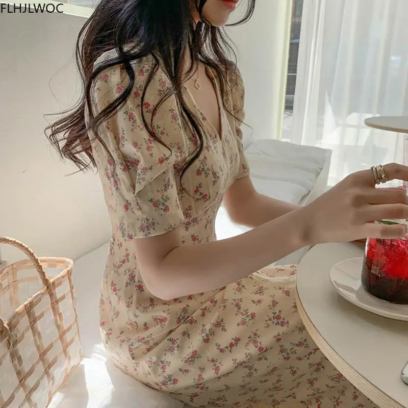 Beautiful Midi Dress Summer Holiday Date Office Lady A Line Elegant Floral Retro Vintage Korean Chic Flhjlwoc Vestidos | Женская одежда