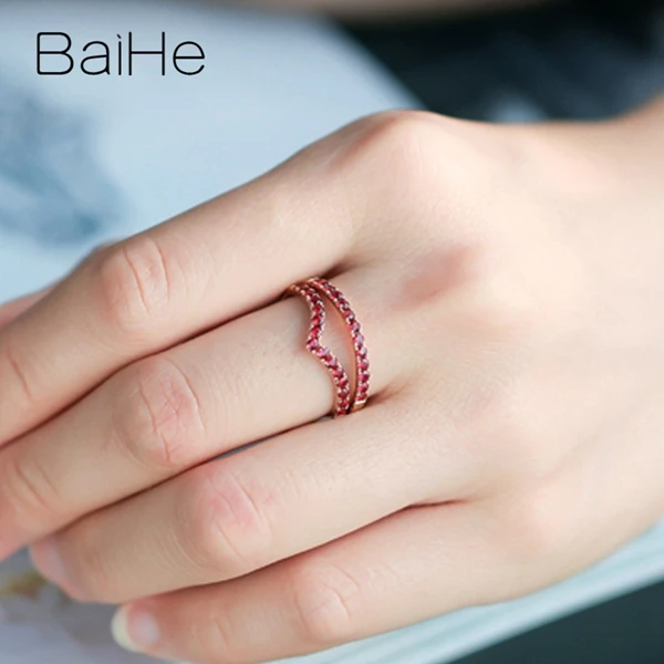BAIHE Твердое 14 к желтое золото 0.45CT сертифицировано круглой огранки подлинные Рубины свадебные женские трендовые ювелирные изделия уникальное модное кольцо
