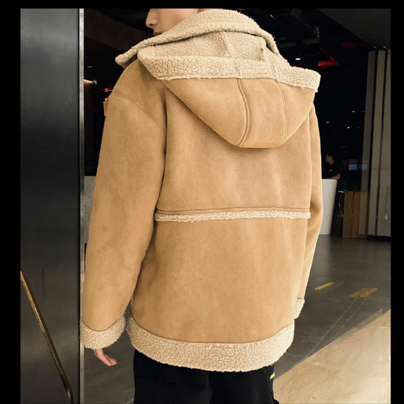 

2020Mens Thick Parkas Winter Warm Coat Hooded Jacket Loose Fleece Plush Cotton Quilt Ins Cotton Suit Male Leather Clothing