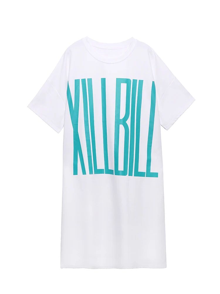 

Short sleeve dress women's summer 2021 new fashion letters loose cover buttocks medium length over knee T-shirt skirt long skirt