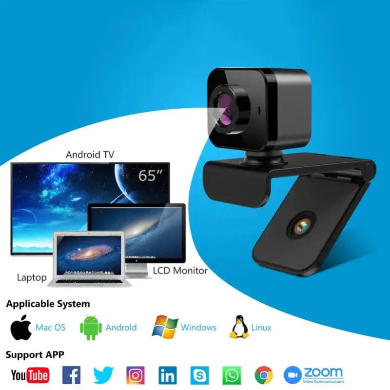 

Веб-камера HD 1080P со встроенным микрофоном и автофокусом, 360 градусов