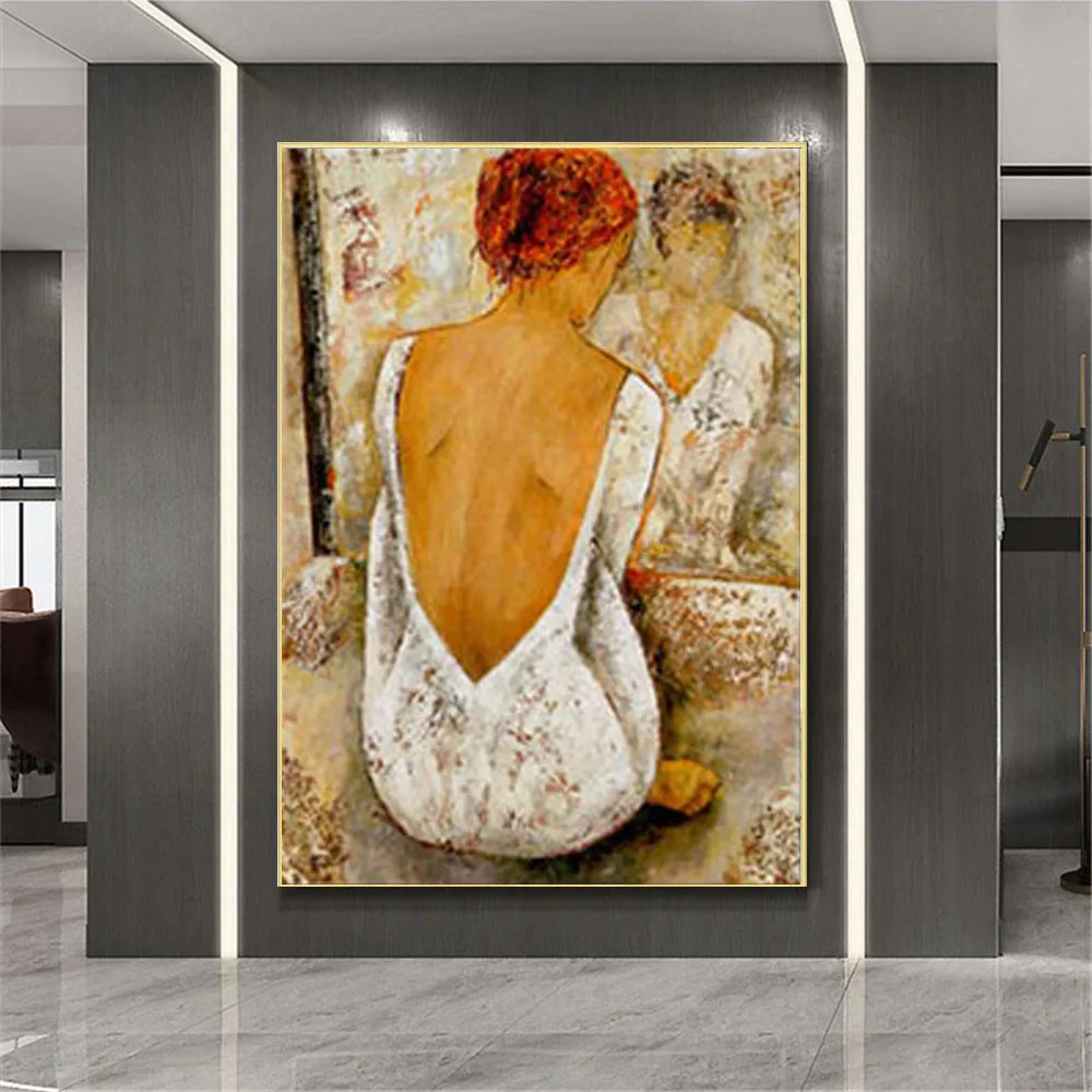 

Высококачественная Красивая картина маслом, ручная роспись, богемная девушка, холст, живопись, коричневый, домашний декор, для спальни, каби...