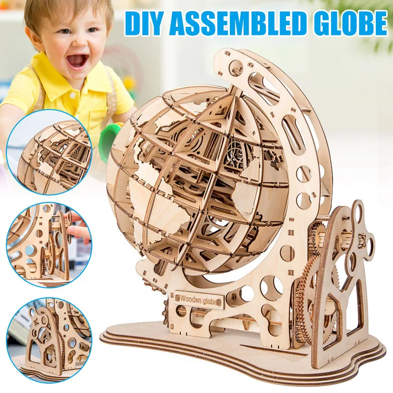 

New Children Kids 3D Puzzle Toy Globe Model DIY Wooden Gift Decoration for Home