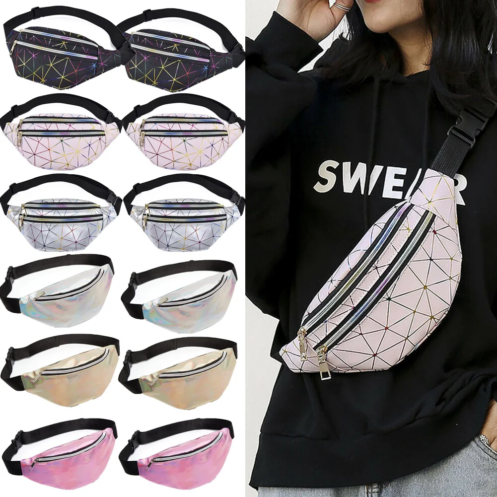 

Multicolor Waist Bags Women Black Geometric Waist Packs Laser Chest Phone Pouch unisex Silver Fanny Pack Male Female Belt Bag