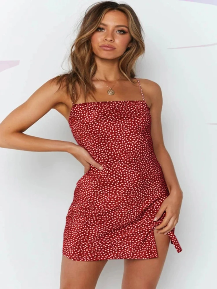 

Bodycon Mini Dress Combination Aesthetic Clothing Polka Dot Off Shoulder Backless Floral Cami Slip Women's Dresses Summer 2021