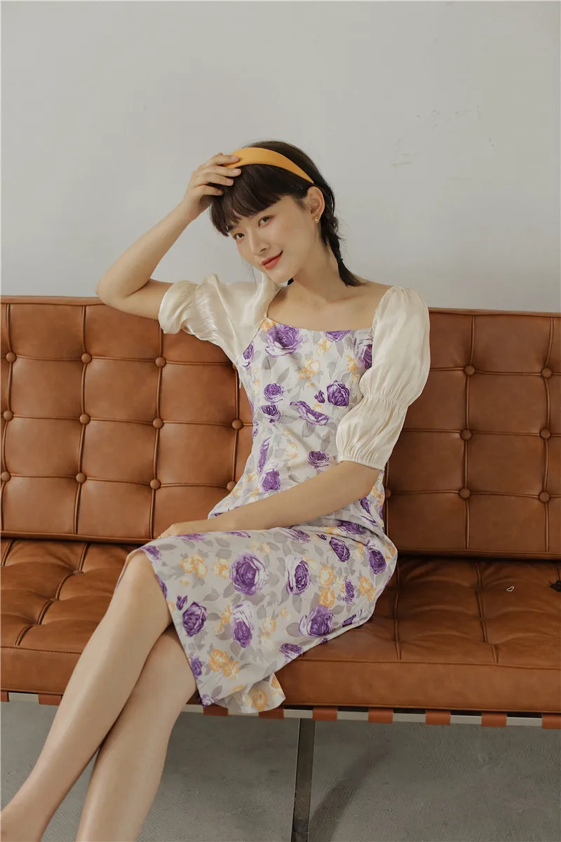 

French style retro floral dress new summer women long dress 2176#