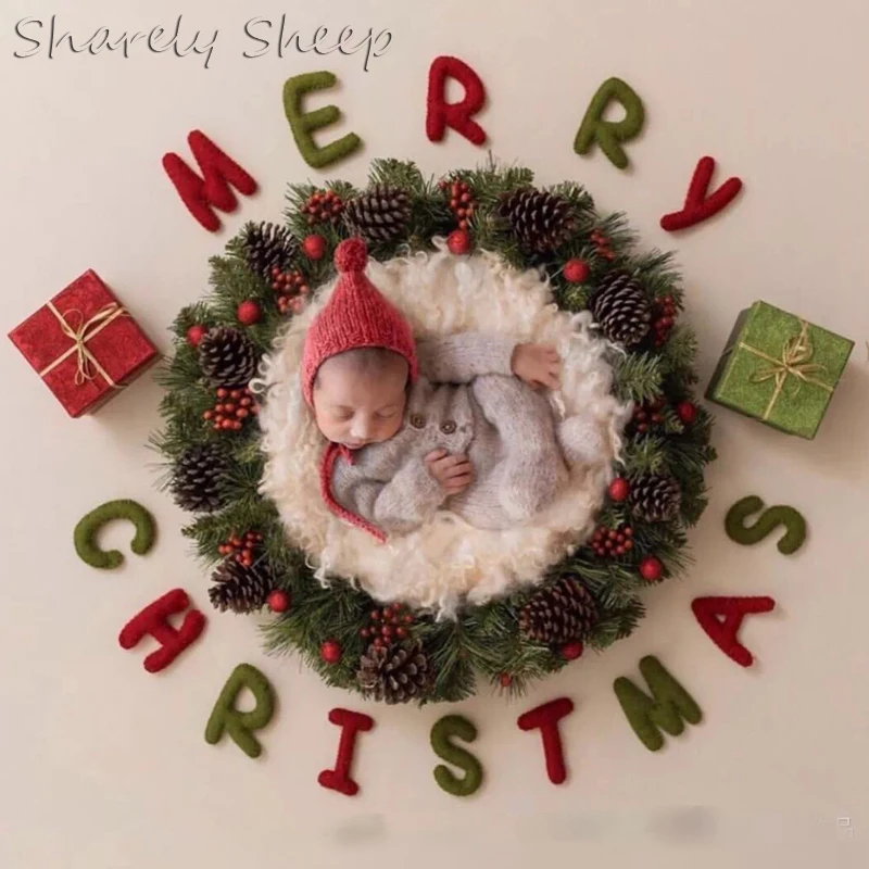 Фотофон ручной работы с надписью Merry Christmas для новорожденных реквизит фотосъемки