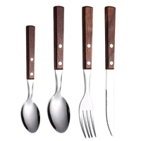 4 pieces wood stainless steel cutlery set wooden handle flatware set knife fork spoon for home camping party easy clean