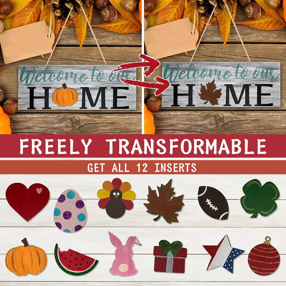 

Welcome Sign for Front Door Holiday Home Decor Sign With Rustic Wooden Door Hanger for Farmhouse Porch DFDS889