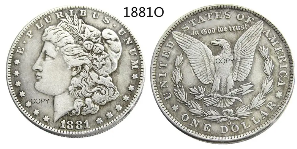 Монета с посеребренным покрытием в виде доллара Моргана 1881 O США|coin coins|coin copycoin dollar