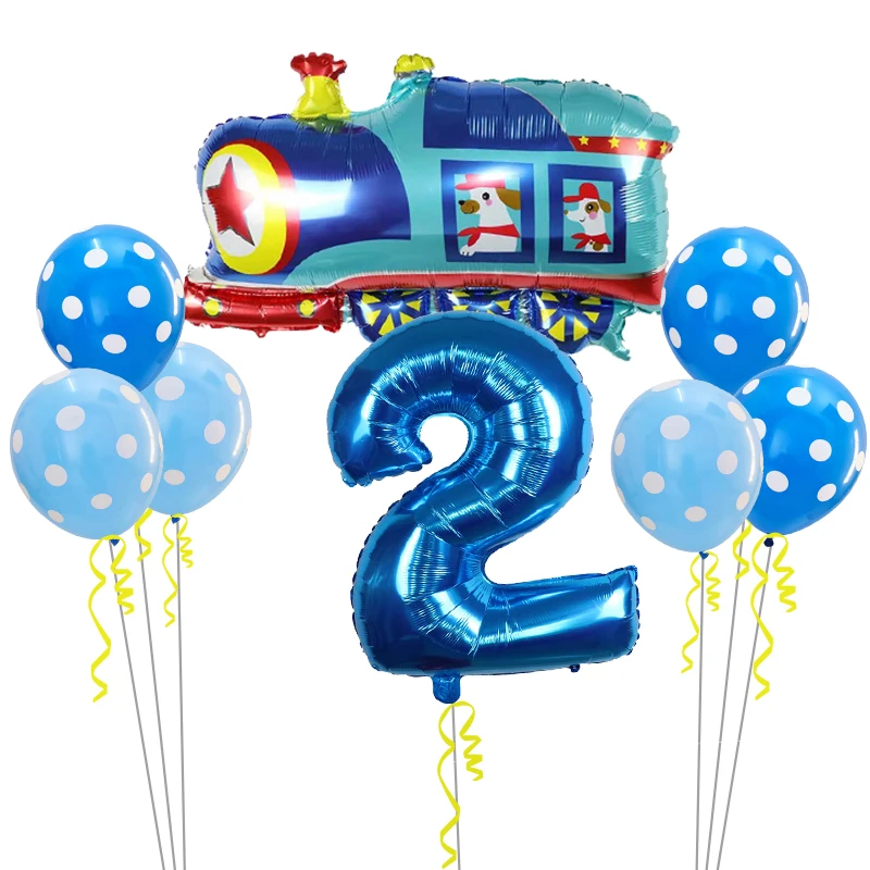 Blue 2 8 шт. Мультяшные автомобильные шары, грузовик, поезд, фольгированный шар, 30 дюймов, номер, Полицейская машина, Globos, детские подарки, украшения для дня рождения, для детей - Цвет: Blue 2