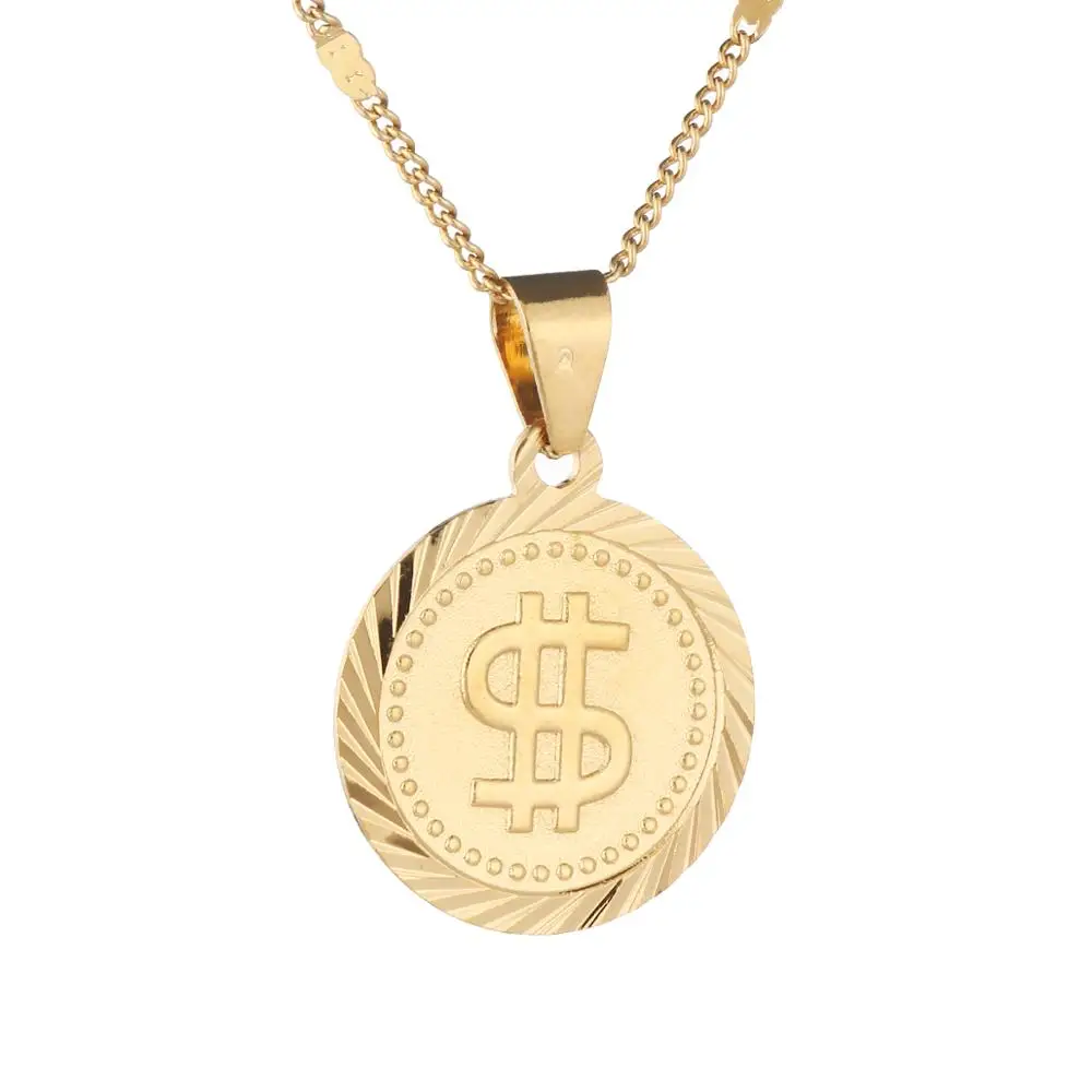 Золотой цвет рок хип хоп доллар США символ денег знак круглый кулон ожерелье