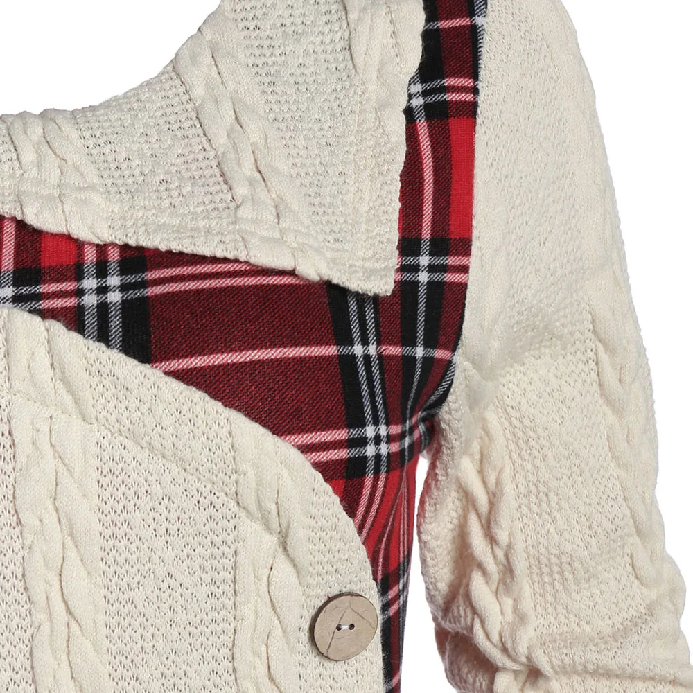 weitongbuWomen Tartan Panel Mock Button High Low Sweater Elastic Casual Plaid Longline Long Asymmetric Pullovers | Женская одежда