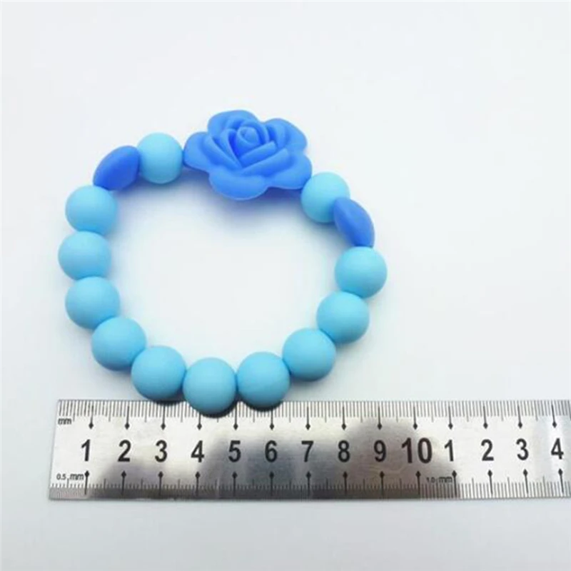 Mordedores de beb&eacute; con cuentas de flores rosas, mordedor de dientes entrenamiento, cadena de silicona de grado alimenticio para ni&ntilde;os-3