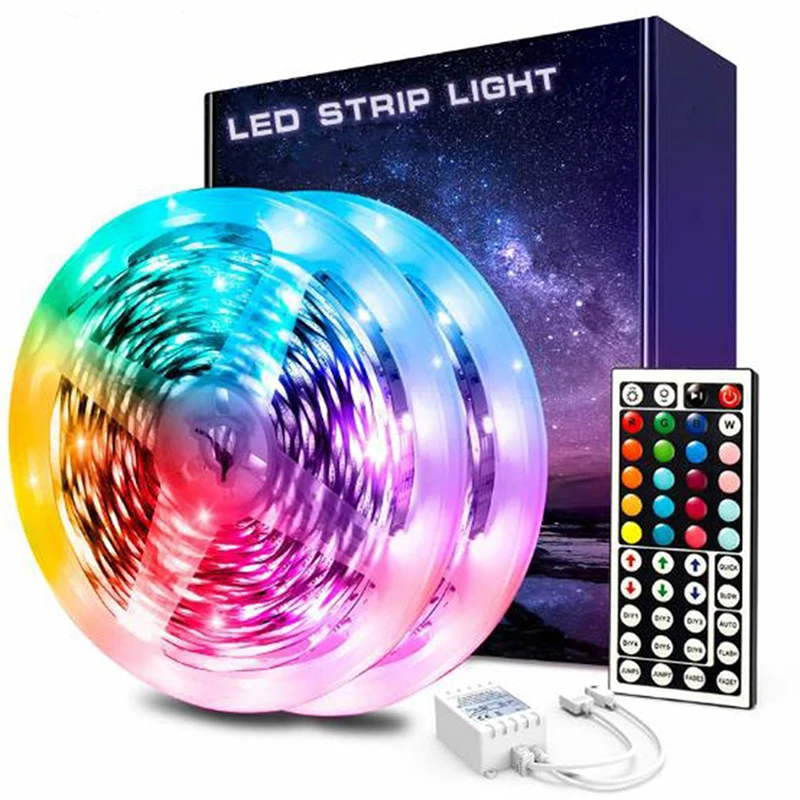 

LED Strip Lights 2835 RGB Color Changing Light With 44 Keys IR Remote Control and Power Adapter IP65 Waterproof DC12V Lighting