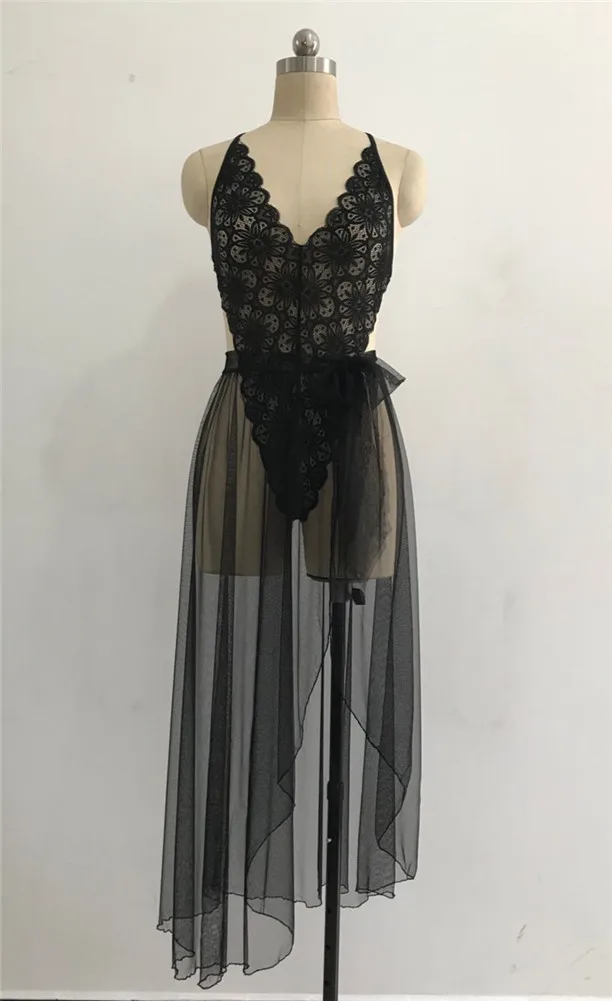 Black and Skirt Сексуальное женское белье с открытой спиной, Кружевное боди+ сетчатая накидка, плюс размер, сексуальное нижнее белье Fmme, Сексуальное ГОРЯЧЕЕ эротический ночной комплект S XL XXL - Цвет: Black and Skirt