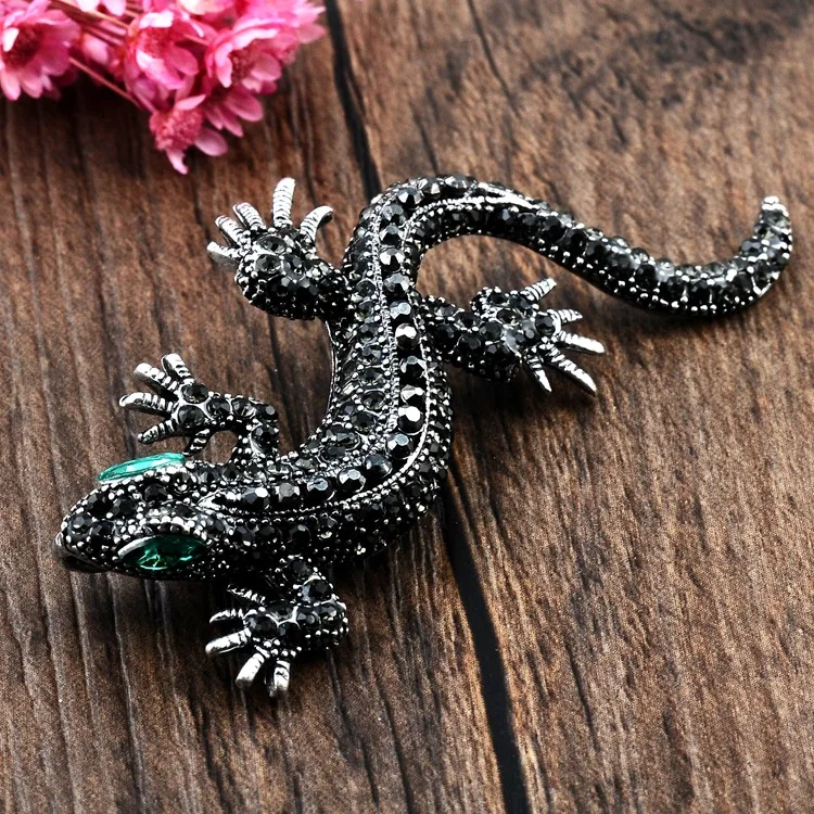 

1pc Cool Fashion Vintage Rhinestone Lizard Brooch Geckos Animal Pins and Brooches Clothes Jewelry For Men Decoration Jewelry