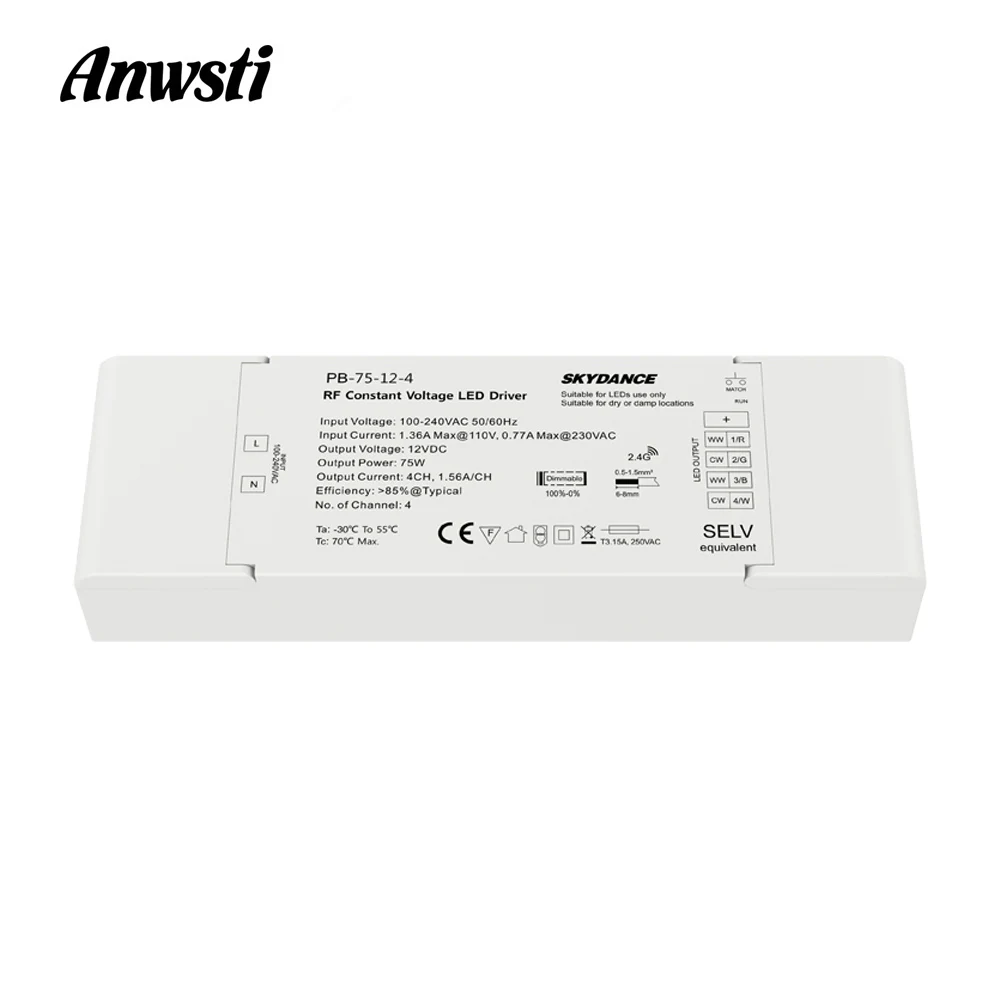 Драйвер светодиодный светодиодной ленсветильник, 12 В, 24 В, 4 канала, 75 Вт, RF, 2,4 ГГц