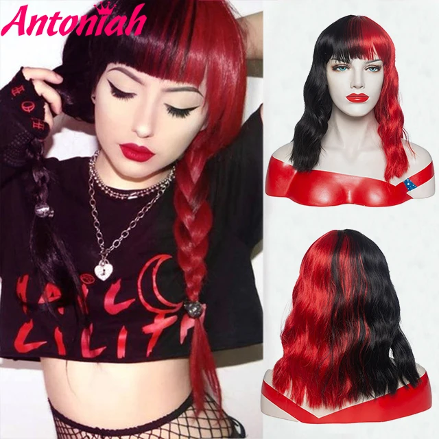 

Antoniah Red And Black Cosplay Wig Hair Cosplay Wig Two Tone Ombre Color Women Synthetic Hair Wigs For Cosplay Girls And Women