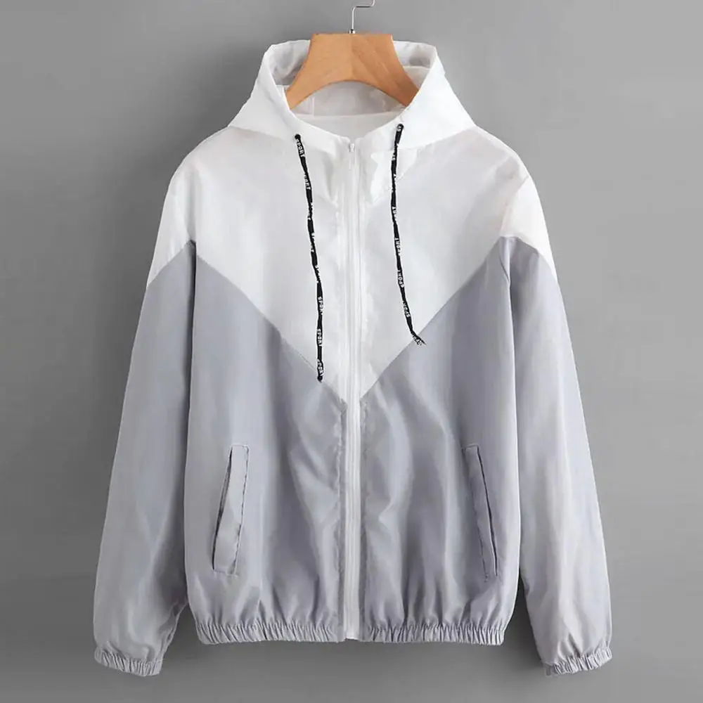 

Women Long Sleeve Jacket Patchwork Thin Skinsuits Hooded Zipper Pockets Sport Coat Outdoor Hiking Riding Jackets Coat Clothes