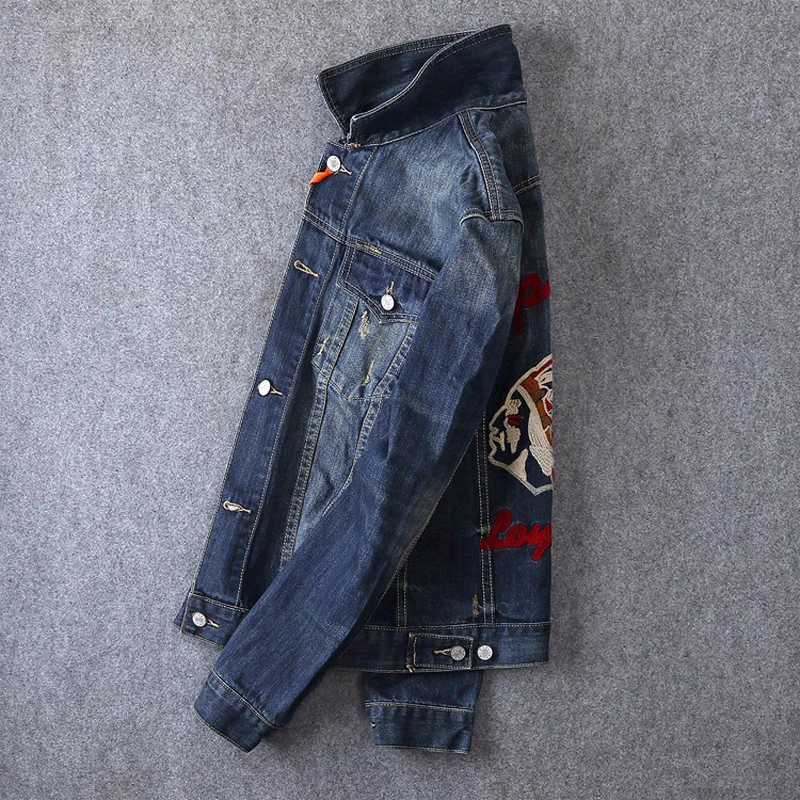 Высокая уличная мода мужские куртки ретро синий индийский главный вышитый