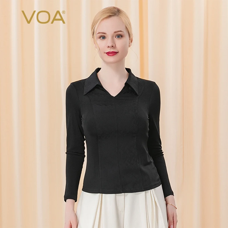 

VOA Silk 33 Двусторонняя трикотажная жаккардовая узкая футболка с длинными рукавами и отворотом в момме B029 футболка Befree Harajuku