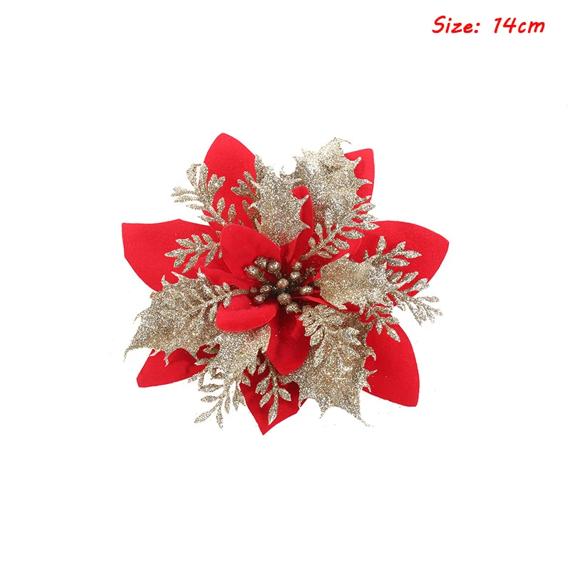 Блестящие цветы искусственная Цветочная подделка пуансеттия украшения для