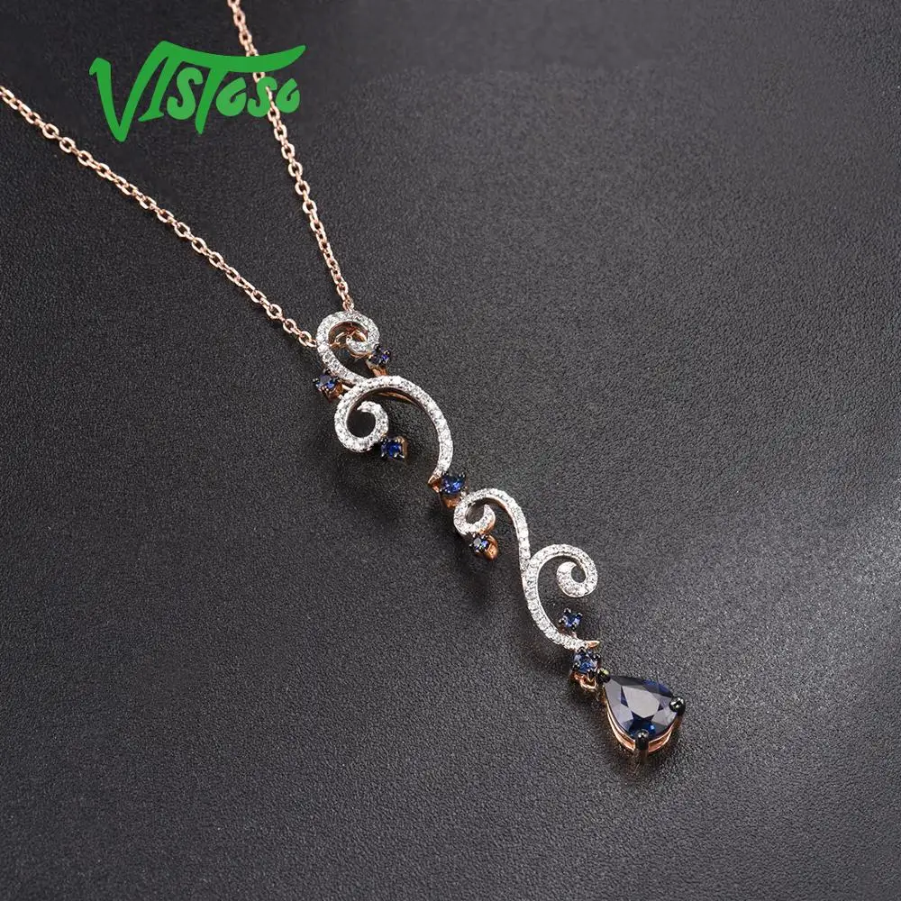 Женский Золотой кулон с сапфирами VISTOSO розовое золото 14 к 585 пробы со сверкающими