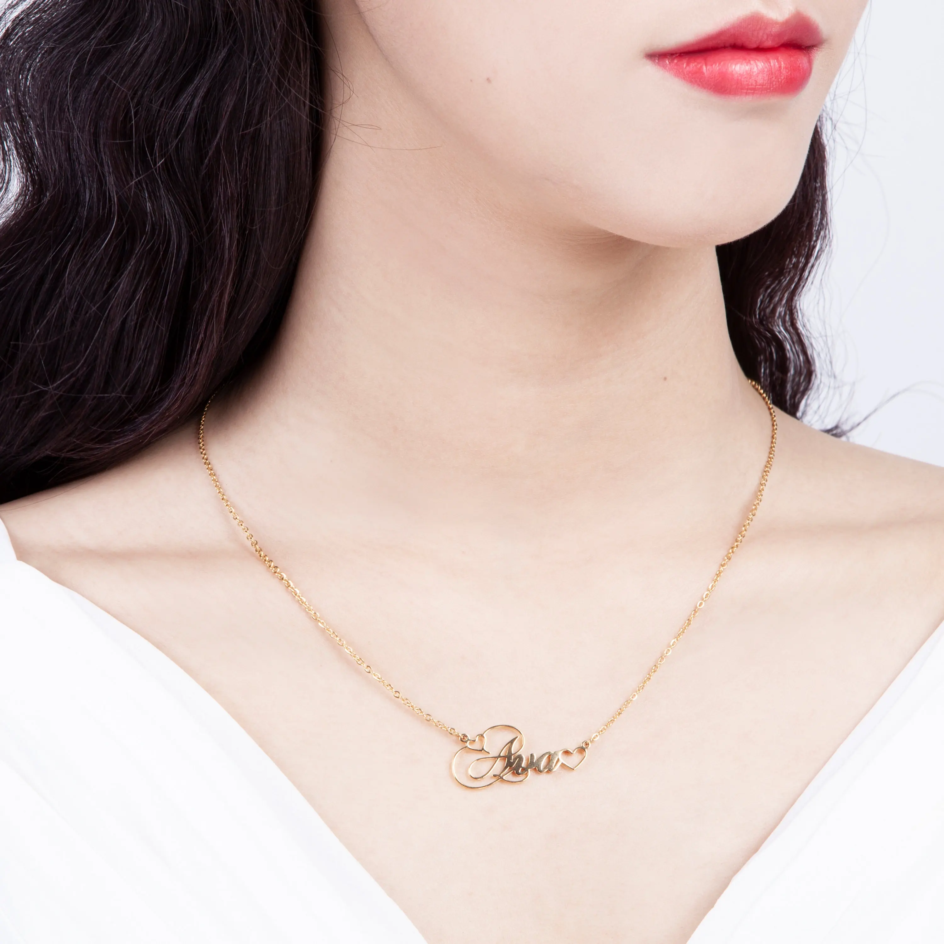 Ожерелье с двойным пустым именем сердца спереди и сзади Модные индивидуальные