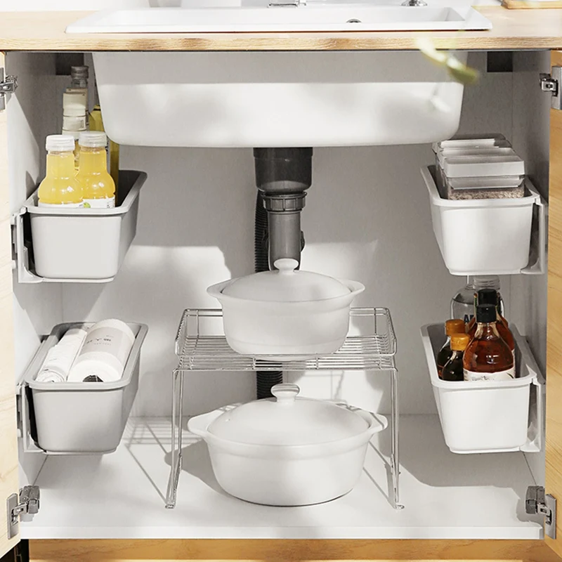 Кухонный органайзер Полка для специй шкафа чулана нажимная пластиковая корзина