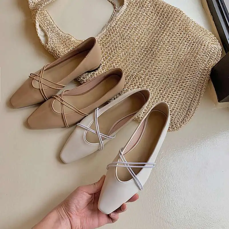 

Krazing pot genuine leather square toe low heel comfortable shoes handmade beauty lady daily wear slip on basic women pumps L87