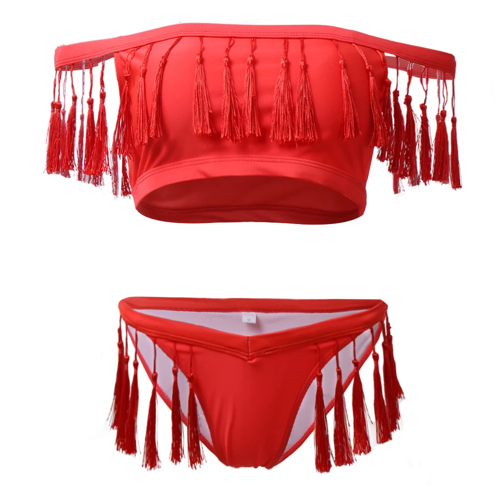 2020 Women Sets Summer Beach Bikinis Set Swimwears Slash Neck Tassel Top + Panties Two Piece Bohemian Swimsuit GL6016 |