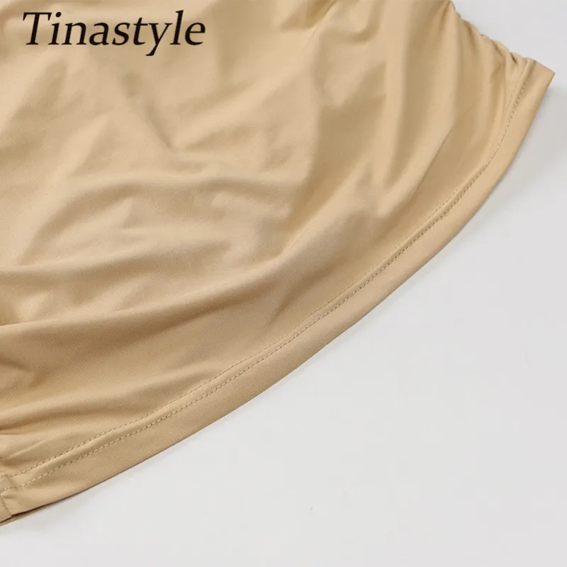 

Tinastyle Bodycon Deep V-neck Sexy Dress Women Solid Puff Sleeve Ruched Woman Dress Spring Streetwear Skinny Club Party Vestidos