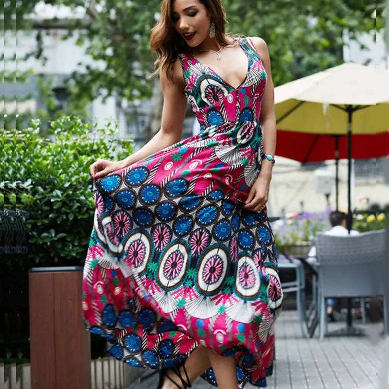 

The new 2021 V is gotten on holiday female long skirt Bohemian printing beach dress