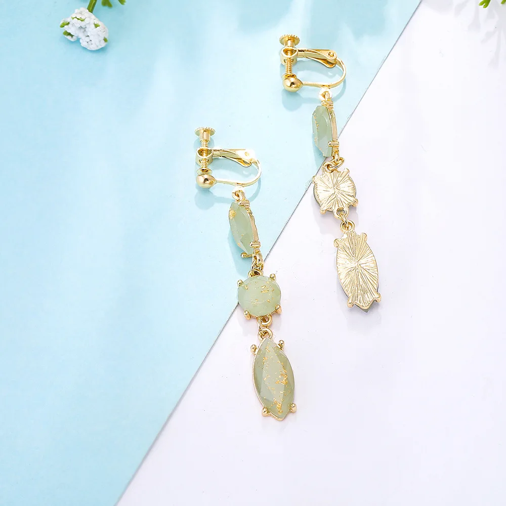 Небольшой свежий светильник зеленый Простой Длинные серьги без уха пирсинг