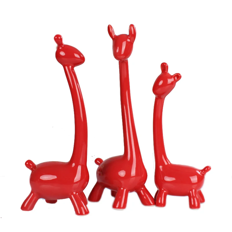 Креативное украшение семьи из трех жирафов животные керамические фигурки оленя