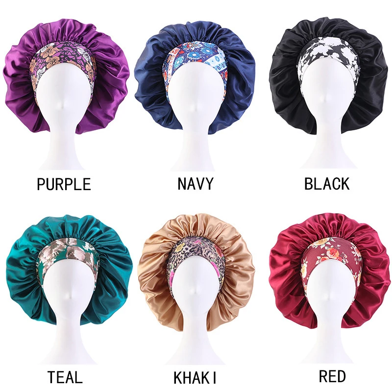 

Women Night Sleep Cap Hair Bonnet Hat Silk Head Cover Printing Satin Bonnet