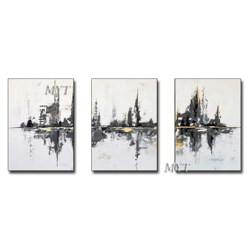 

Абстрактная настенная живопись, 3 панели, Современная ручная роспись, черно-белая масляная живопись, холст, искусство для домашнего декора