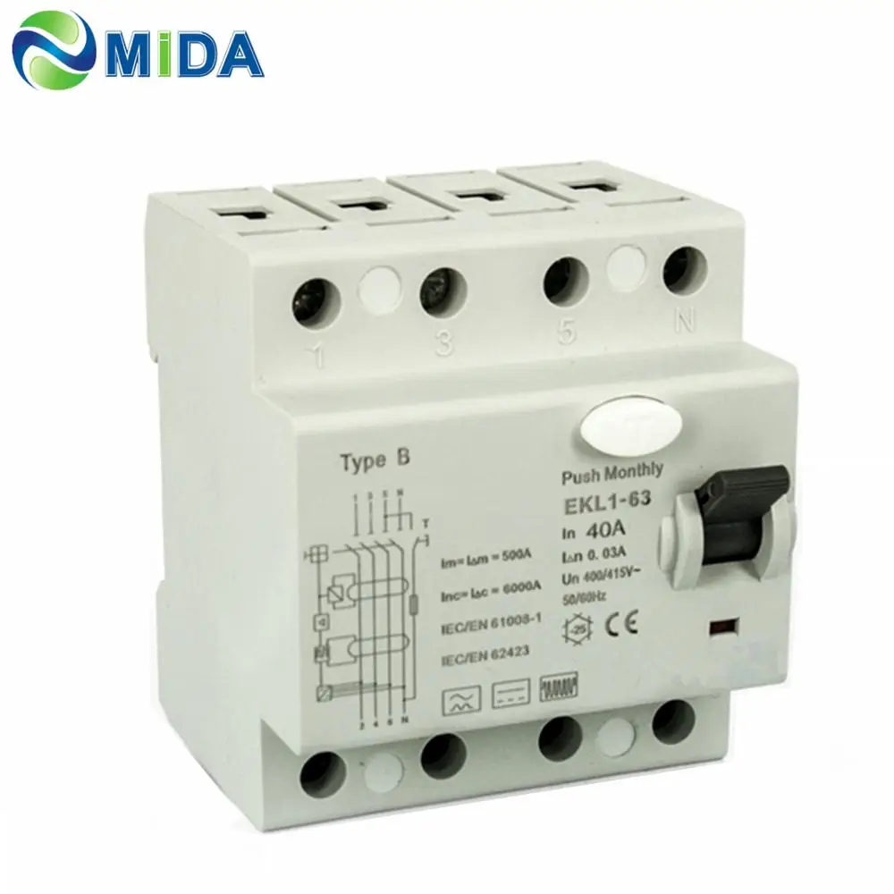 RCCB 10KA 4Pole 30mA Type B RCD 40A 63A 80A MIDA 80B для зарядной станции EV|Переключатели и рычаги авто| |