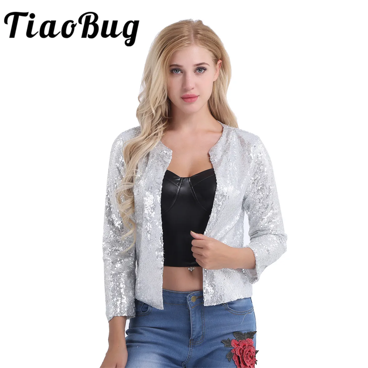 Блестящий женский кардиган с длинным рукавом и блестками для девушек Модный