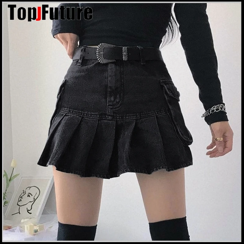 Женская плиссированная юбка с карманами Готическая пышная трапециевидная