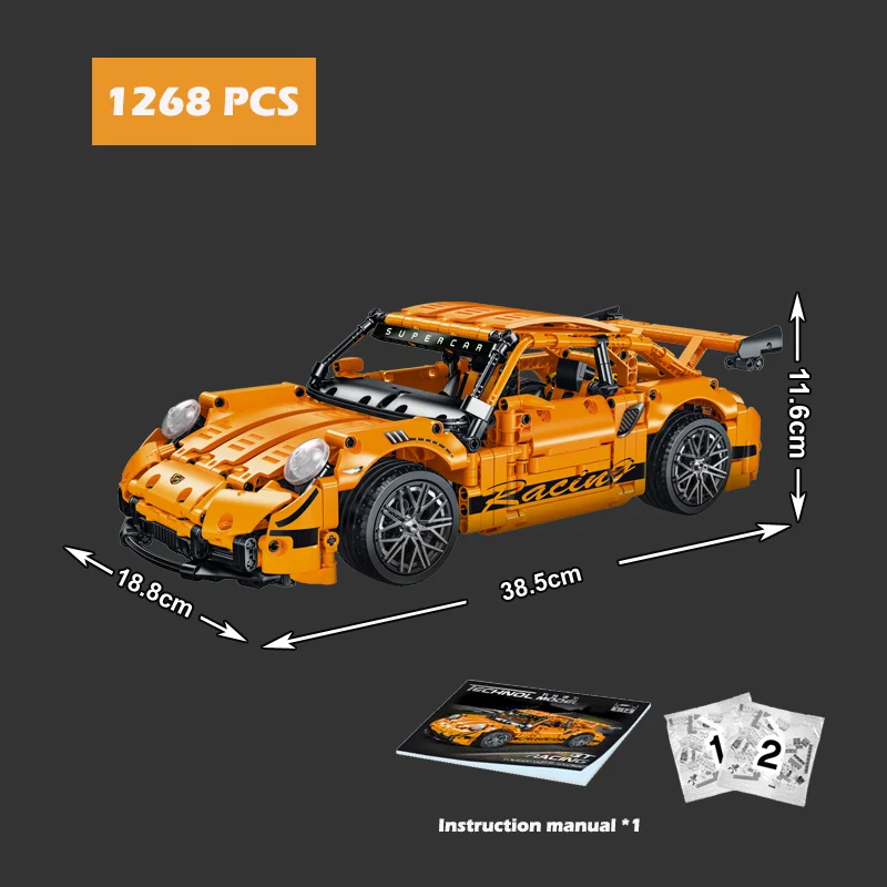 

New Kids Toys Sports Car Technical Classic 911 Assembly Model Building Blocks MOC City Supercar brick 1268pcs DIY Gift Set