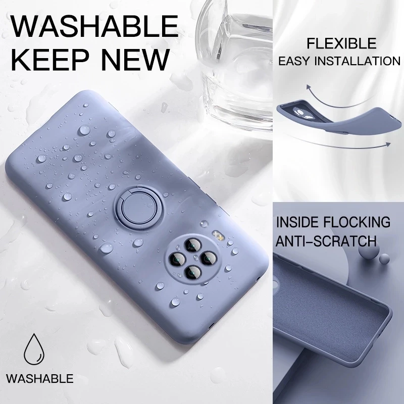 Liquid Silicon Ring Holder Phone Case For OPPO A15 A15S A35 A52 A53 A53S A54 A72 A73 A74 A92 A93 4G 5G Bracket Protection Cover