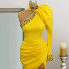 Женское вечернее платье-Русалка It's yiiya, белое платье на одно плечо с золотыми кристаллами, расшитое бисером, с высоким воротником на лето 2022