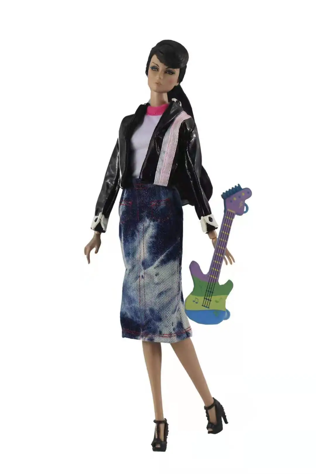 

Leather 11.5" Doll Clothes for Barbie Clothes Outfits Set Coat Jacket Shirt Top Guitar Jeans Skirt 1/6 BJD Accessories Toy Gifts