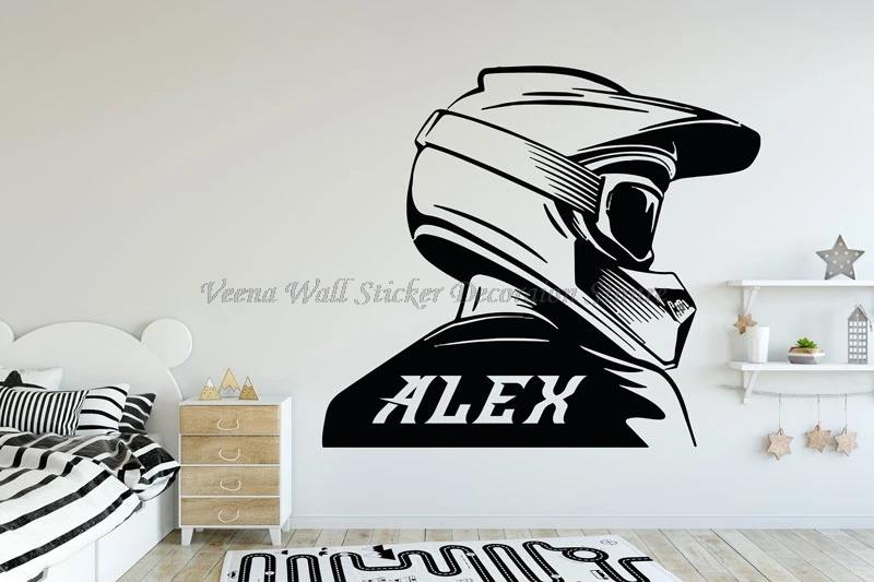 Виниловая наклейка на стену с именем заказ для портрета мотокросса гонщика