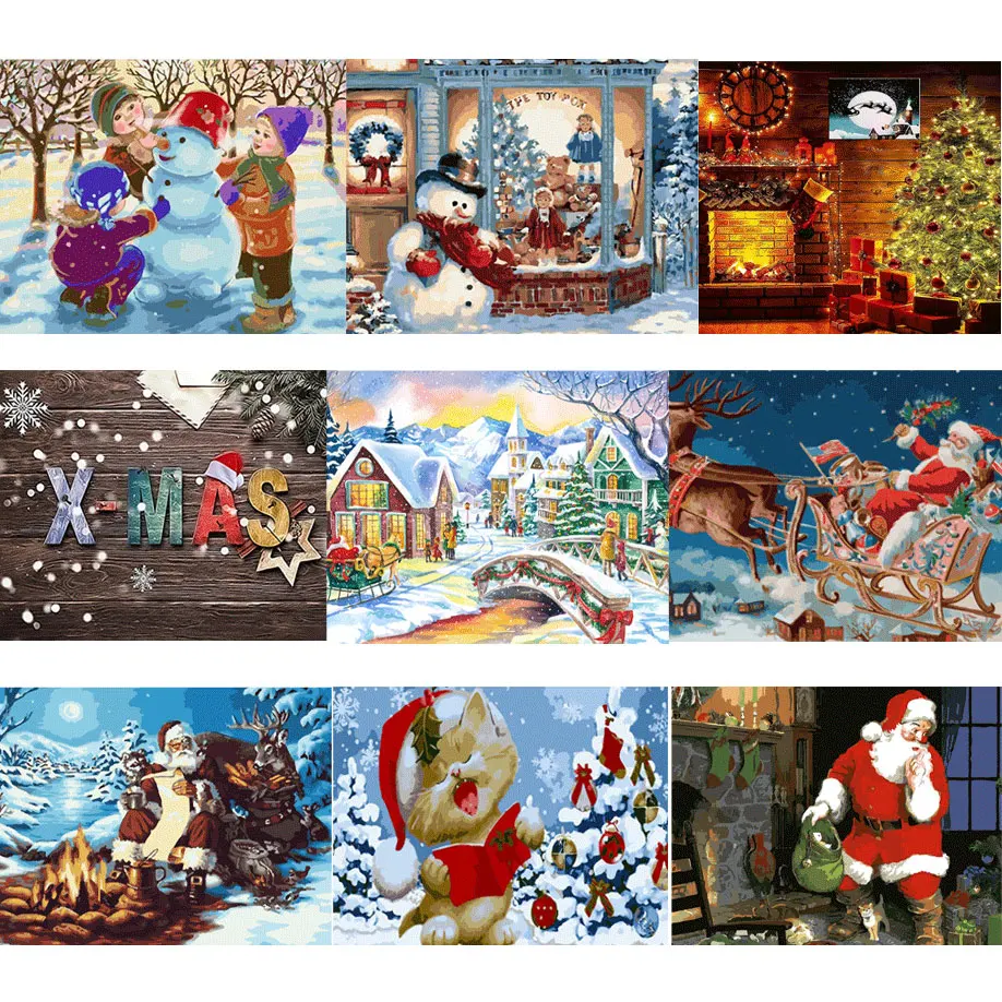 

Painting By Numbers On Canvas 40x50CM Snow Christmas DIY Handpainted Oil Painting Picture Coloring Art Home Wall Decor
