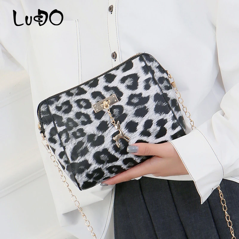 Сумка на плечо LUCDO женская с леопардовым принтом маленький чемоданчик кросс боди